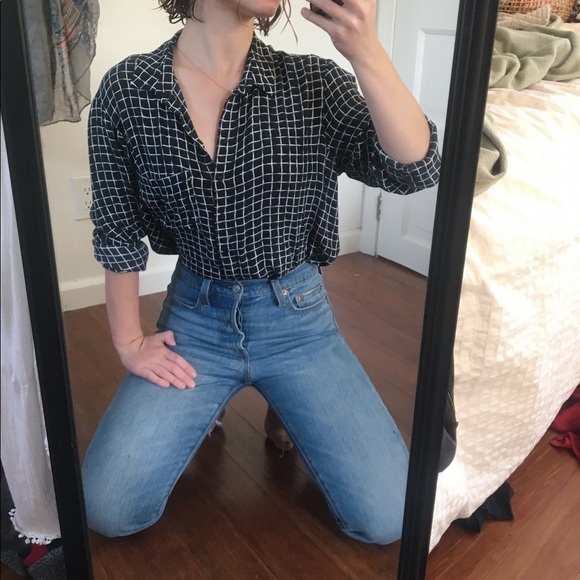 Black and white button up blouse - Picture 1 of 4